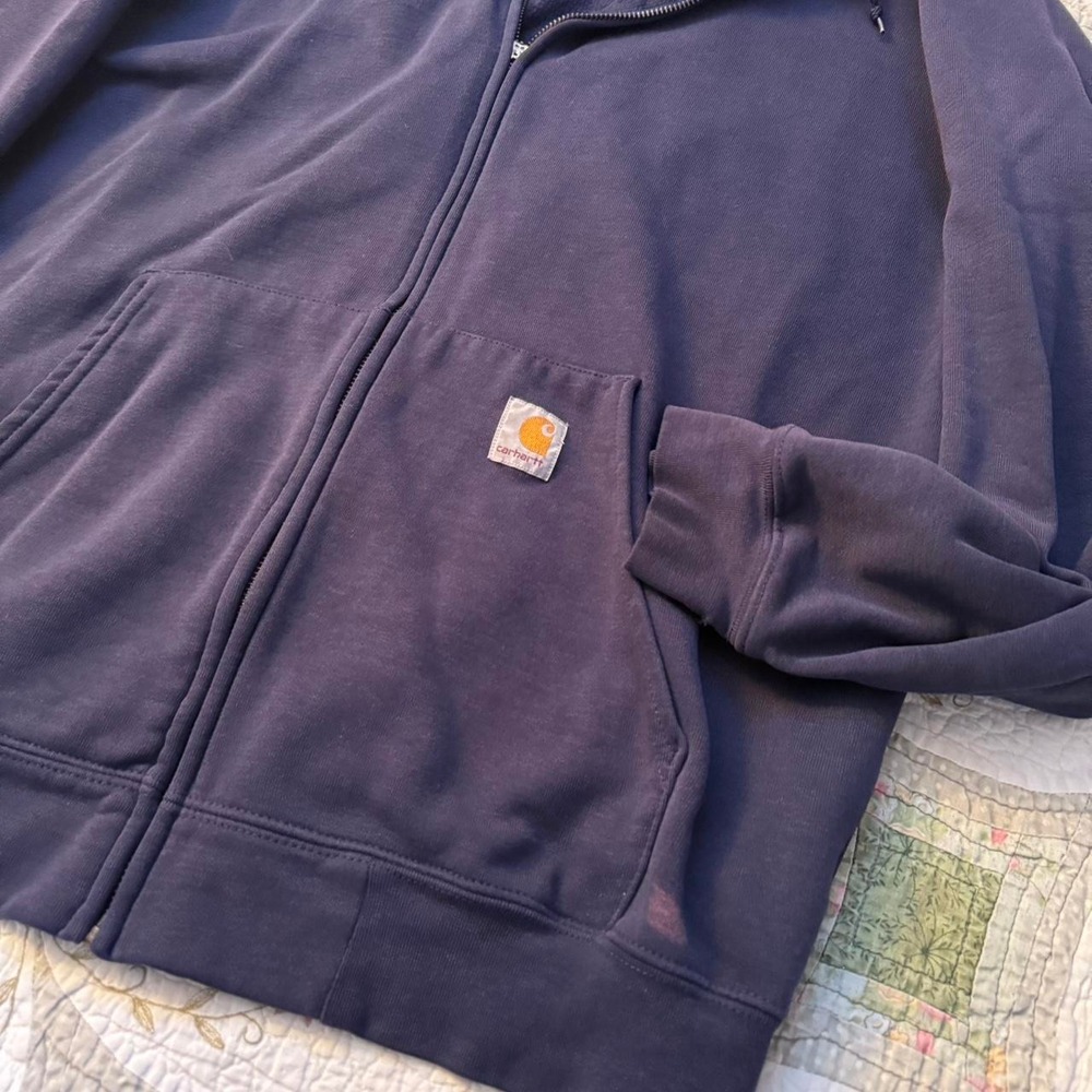 Vintage Carhartt Full Zip Up Hoodie Faded Distressed Blue Large Workwear 18